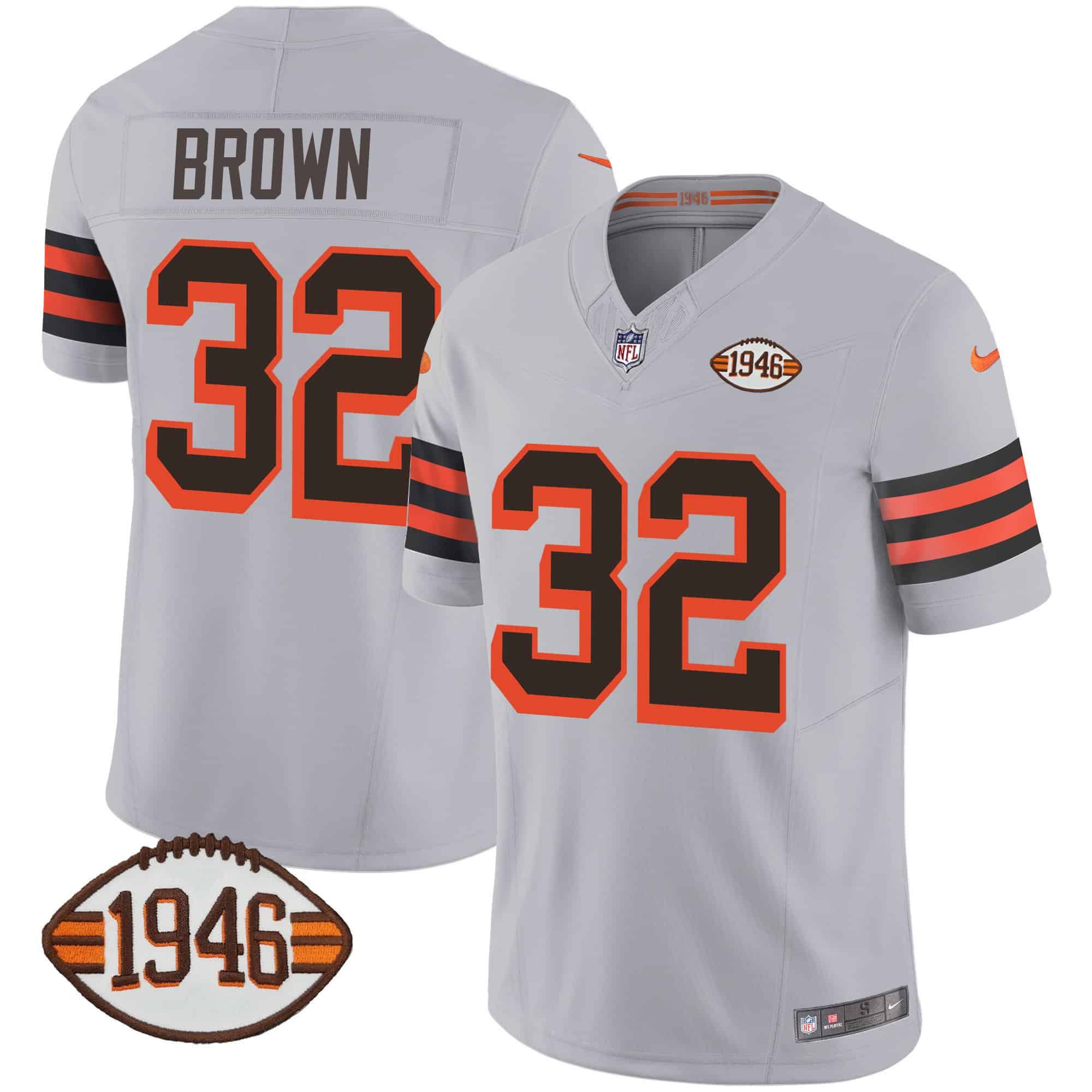 Men Cleveland Browns #32 Brown Grey 1946 75th Anniversary Patch 2024 Nike NFL Jersey->indianapolis colts->NFL Jersey